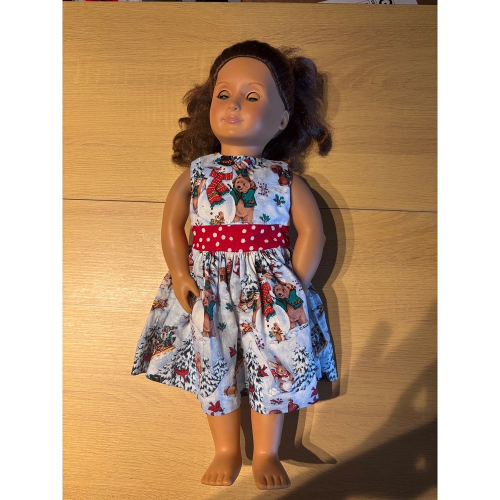 Our Generation 18 inch Doll Brown Hair Green Eyes Holiday Christmas Bear Dress